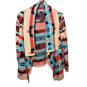 Moon Collection Southwestern Geometric Open Front Waterfall Cardigan Sweater